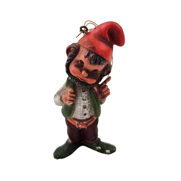Vintage Gnome Christmas Ornament Elf Dwarf Hand Painted Rustic Holiday Decor - Picture 1 of 9